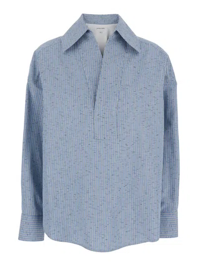 Bottega Veneta Blue Shirt With Deep Neckline On The Front And Long Sleeves In Cotton Poplin Woman