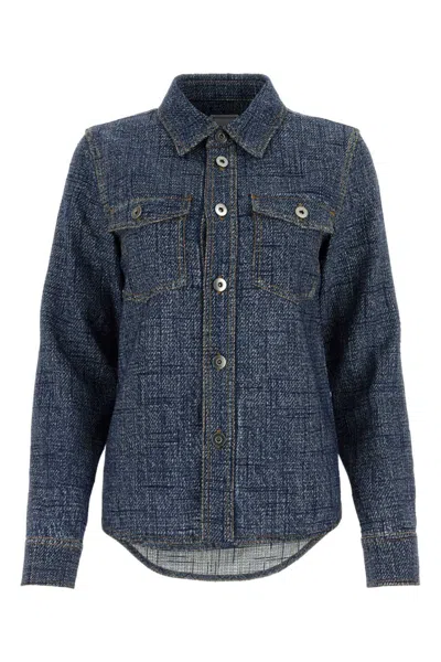 BOTTEGA VENETA BLUE SILK AND VISCOSE DENIM PRINTED SHIRT
