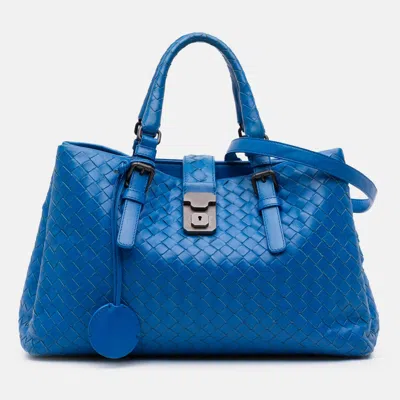 Pre-owned Bottega Veneta Blue Small Nappa Intrecciato Roma Satchel