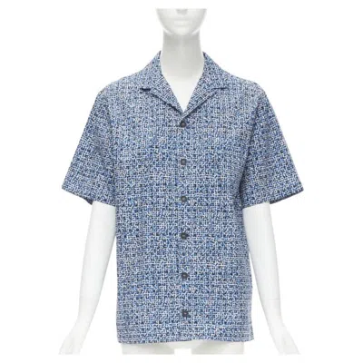 Pre-owned Bottega Veneta Blue Speckle Print Camp Collar Short Sleeve Boxy Cotton Shirt S