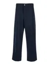 Bottega Veneta Wide Leg Cotton Trousers With Belt Loops In Blue
