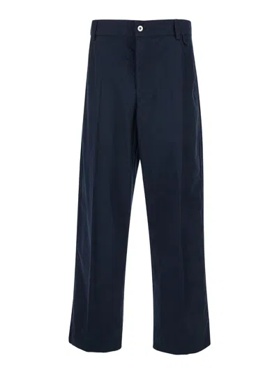 BOTTEGA VENETA BOTTEGA VENETA MEN BLUE STRAIGHT LEG PANTS WITH LOGO PATCH IN COTTON MAN
