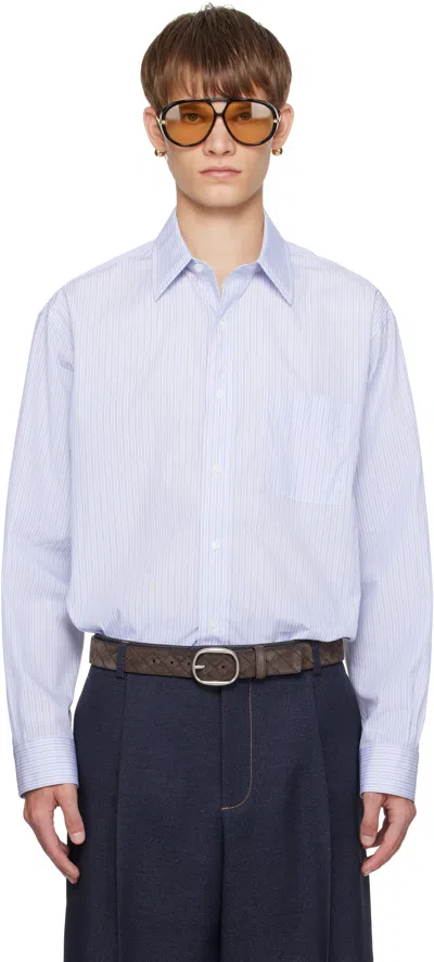 Bottega Veneta Blue Stripe Cotton Poplin Shirt In Multi