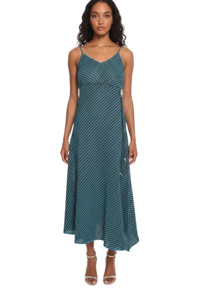 Bottega Veneta Blue Stripes V Neck Maxi Dress In Black
