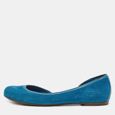 Pre-owned Bottega Veneta Blue Suede And Leather Ballet Flats Size 36.5