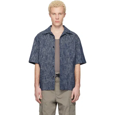 Bottega Veneta Blue Textured Fleck Cotton Drill Shirt