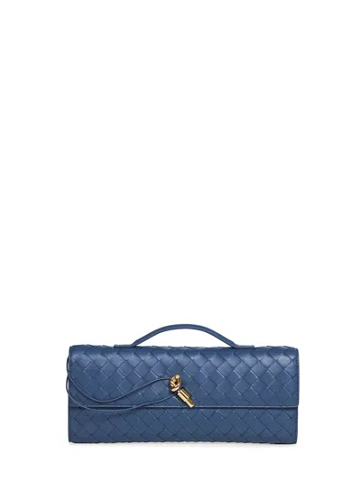 Bottega Veneta Blue Venezia Andiamo Clutch Top Handle Clutch Bag