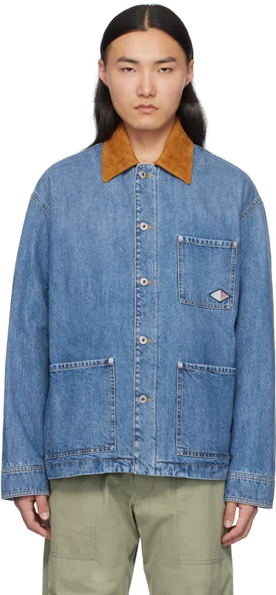 Bottega Veneta Men Blue Jacket With Suede Collar And Logo Patch In Denim Man