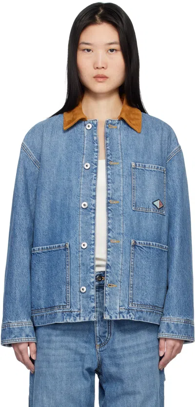 Bottega Veneta Blue Jacket With Suede Collar And Logo Patch In Denim Woman