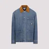 Bottega Veneta Men Blue Jacket With Suede Collar And Logo Patch In Denim Man In Blue
