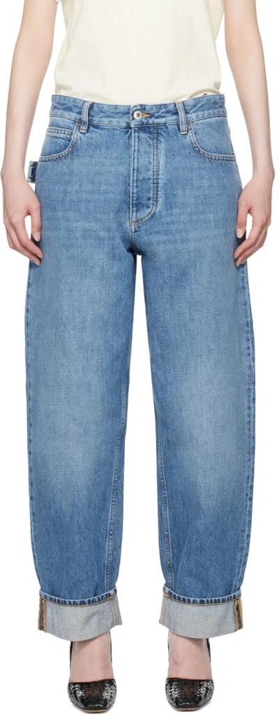 Bottega Veneta Blue Vintage Medium Indigo Turned Up Denim Jeans In 4715 Mid Blue