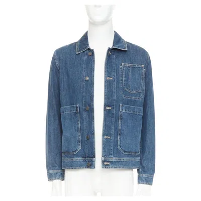 Pre-owned Bottega Veneta Blue Washed Denim Patch Pocket Discreet Logo Chore Jacket It48 M