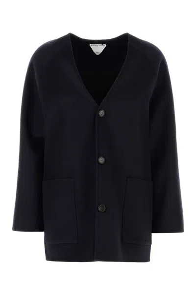 Bottega Veneta Blue Wool Coat In Black