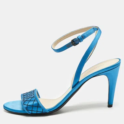 Pre-owned Bottega Veneta Blue/black Satin Ankle Strap Sandals Size 39