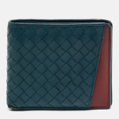 Pre-owned Bottega Veneta Blue/red Intrecciato Leather Bifold Wallet