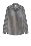 Bottega Veneta Mens Bold-stripe Regular-fit Cotton And Linen-blend Shirt Blue Khaki Black In Multi