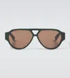 Bottega Veneta Bold Triangle Stud Aviator Sunglasses In Green