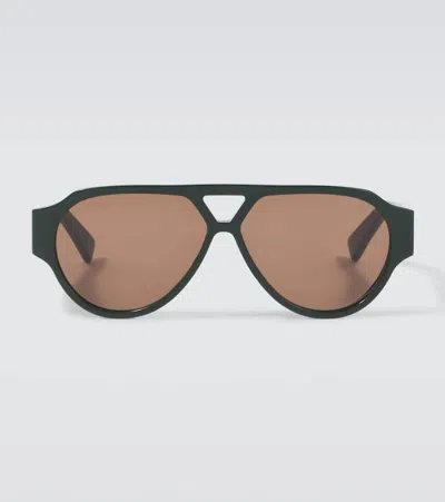 Bottega Veneta Bold Triangle Stud Aviator Sunglasses In Green