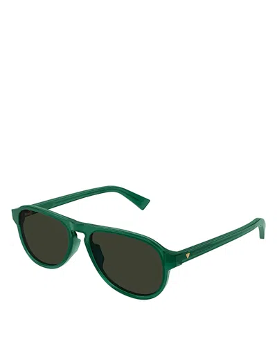 Bottega Veneta Bold Triangle Stud Pilot Sunglasses, 55mm In Green/gray Solid