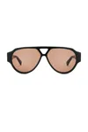 Bottega Veneta Bold Triangle Stud Aviator Sunglasses In Green & Brown