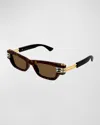 Bottega Veneta Bolt Havana Plastic Rectangle Sunglasses In Havana