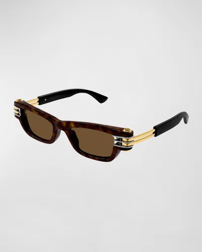 BOTTEGA VENETA BOLT HAVANA PLASTIC RECTANGLE SUNGLASSES