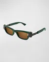 Bottega Veneta Bolt Squared Injected Acetate Sunglasses In Green