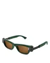Bottega Veneta Bolt Hinge Plastic Rectangle Sunglasses In Green