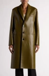 Bottega Veneta Bonded Leather Coat In Olive Oil