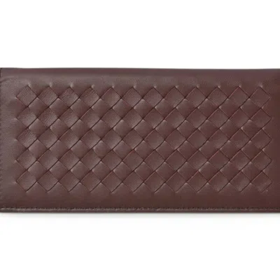 Pre-owned Bottega Veneta Bordeaux Intrecciato Long Wallet (bi-fold) () In Burgundy