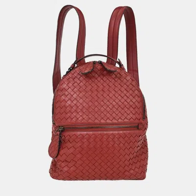 Pre-owned Bottega Veneta Bordeaux Lambskin Intrecciato Backpack In Red