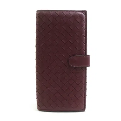 Pre-owned Bottega Veneta Bordeaux Leather Long Wallet (bi-fold) ()
