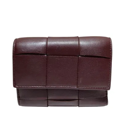 Pre-owned Bottega Veneta Bordeaux Leather Wallet (tri-fold) ()