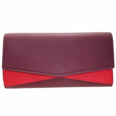 Pre-owned Bottega Veneta Bordeaux Red Color Leather Long Wallet (bi-fold) () In Bordeaux, Red Color
