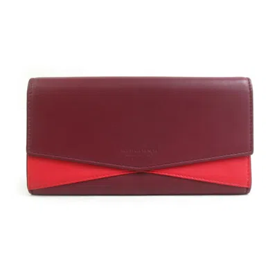 Pre-owned Bottega Veneta Bordeaux Red Color Leather Long Wallet (bi-fold) () In Burgundy