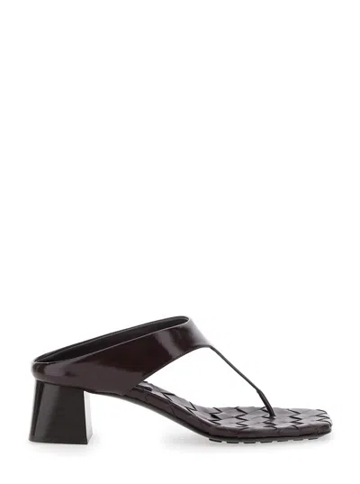 Bottega Veneta Bordeaux Thong Sandals With Kitten Heel And Sole With Intrecciato Motif In Leather Woman In Black