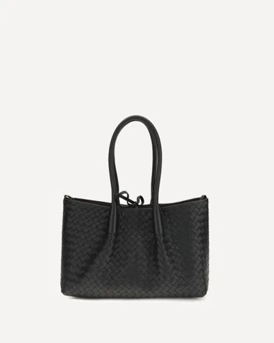 Bottega Veneta Tote Bag Structured Shape Woven Texture Handles In Black