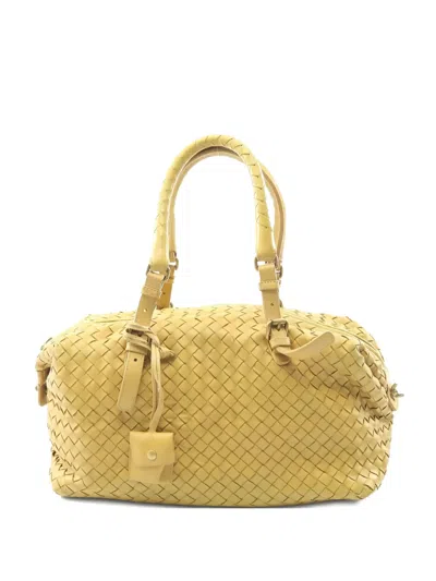 Pre-owned Bottega Veneta Boston Intrecciato-leather Tote Bag In Yellow