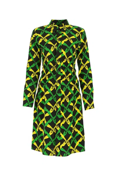 Bottega Veneta Botanical-print Viscose Dress In Green