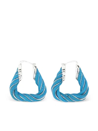 Bottega Veneta Women Triangular Twist Hoop Earrings In Blue