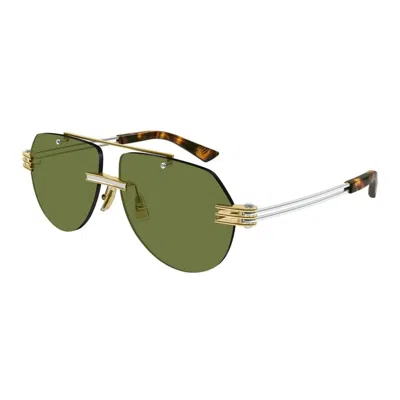 Bottega Veneta Gold-silver-green Metal Sunglasses
