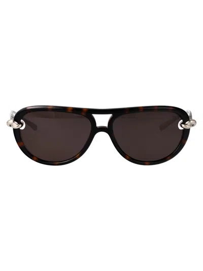 Bottega Veneta Havana-silver-grey Bio Injection Sunglasses In Orange
