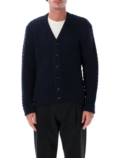 Bottega Veneta Textured Knit V Neck Cardigan Jacket In Blue