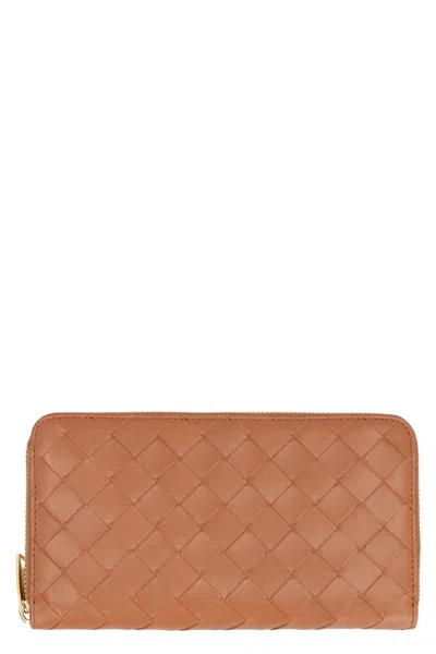 Bottega Veneta Intrecciato Zip Around Wallet In Blue