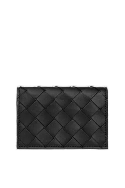 Bottega Veneta Raffia Card Case In Black