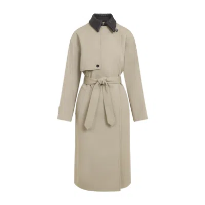 Bottega Veneta Belted Cotton Trench Jacket With Lamb Leather Detail In Neutral