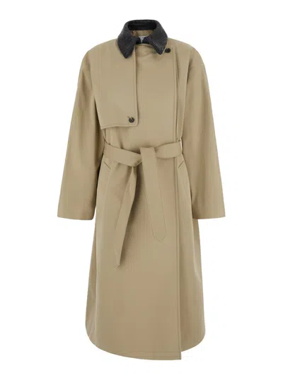Bottega Veneta Bottega-inspired Cotton Double-breasted Trench Coat With Interlaced Detail & Belt In Beige