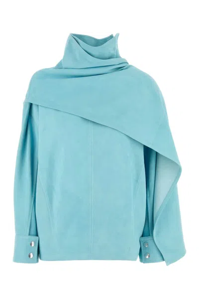 Bottega Veneta Bottega-style Lamb Leather Blouse In Light Blue