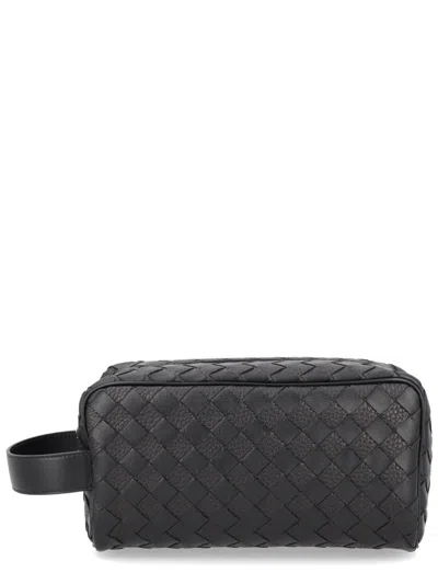 Bottega Veneta Bottega-style Mini Woven Pattern Leather Clutch Handbag In Black