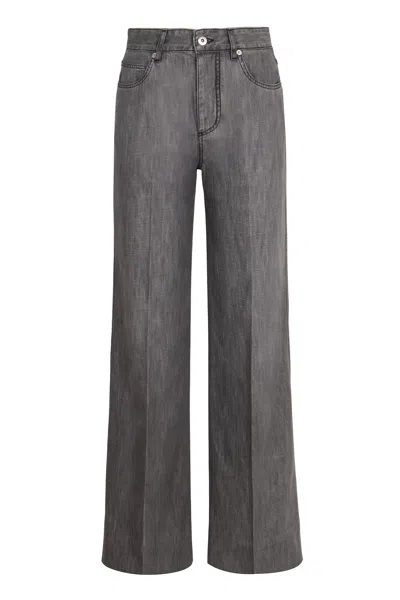 Bottega Veneta Bottega-style Wide-leg Jeans With Back Leather Tag In Gray